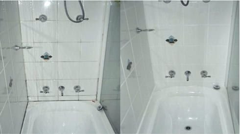 Customer review photo — kitchen surface cleaned with Synoshi Pro