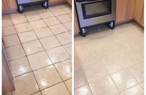 Customer review photo — tile and grout cleaned with Synoshi Pro